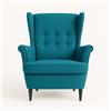 topsit Poltrona per orecchie in velluto, con piedini in legno, poltrona relax in stile rustico, ideale per soggiorno e angolo lettura, colore turchese