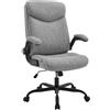 eSituro Poltrona Ufficio Ergonomica, Sedia Ufficio, Cotone Lino, Grigio | con Bracciolo Ribaltabile, Regolabile in Altezza