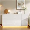 DAHUEN Mobile Contenitore Credenza con LED, Madia sala da pranzo con Ante e Cassetto, Mobile Dispensa Cucina Buffet da Cucina per Soggiorno Cucina Sala da Pranzo (Bianco-B)