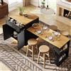 Kelodan Isola della cucina/Armadio da cucina/buffet/tavolo da bar, carrello fisso con tavolo allungabile, 2 cassetti, 4 ante, nero/bianco.