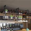 KEPMOGOH Portabottiglie da Soffitto - Mensola da Soffitto Porta Bicchiere da vino Sospeso, Portabottiglie da Appendere Industriale 2 strati per Cucina Bar Caffetteria (120×30×80cm, Black)