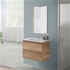 Inbagno Mobile Bagno Sospeso 70 cm Rovere Naturale - Mobiletto Con Lavabo In Ceramica E 2 Cassettoni Soft-Close - Linea Nadia