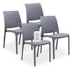 Tomaino - Sedia in Plastica Da Cucina - Set 4 Sedie Plastica Impilabili Con Braccioli Per Esterno e Interno - Sedie per Giardino, Soggiorno, Balcone o Bar - Grigio