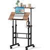 GYMAX Scrivania Porta Computer, Tavolino con 2 Piani e Altezza Regolabile, Scrivania per Laptop Portata 20 kg, Facile da Spostare con 4 Ruote, 60x55x(72-124) cm (Marrone)