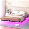 HOOBRO Letto Sospeso 160 x 200 cm con LED e Stazione di Ricarica, Struttura Letto in Metallo, 2 Prese e 2 Porte USB, Senza Necessità di Box Spring, Silenzioso, Nero EBK023CDBF01