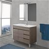 Inbagno Mobile Bagno a Terra 100 cm, Linea Way 3 cassetti + 2 Ante, Completo di lavabo e Specchio (Rovere Scuro)