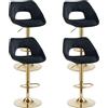 Ya-Home Set di 4 Sgabelli da Bar in Velluto Sgabelli Cucina Sgabello con Gambe in Metallo Oro Sedie da Bar Regolabile e Girevole per Cucina Penisola,Nero