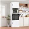 MSFE Colonna Forno e Microonde da Incasso,Mobile Alto da Cucina 60 * 57.2 * 207cm,Mobile Cucina Salvaspazio in Legno,Cucina a Buffet con 2 Ante e 2 Ripiani Bianco Opaco,Spedito in 2 Pacchi