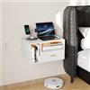 ChromaCasa Comodino Sospeso con LED RGB E 1 Presa AC/2 Porte USB,Comodini Sospesi Camera da Letto In Legno con 1 Cassetto E 1 Ripiano Aperto,46.5x30x25.5cm,Salvaspazio per Camera Da Letto (Bianco)