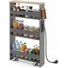 RELAX4LIFE Carrello Portaoggetti Ultra Sottile a 4 Ripiani 13cm/20cm con Ruote 360° e Freni, Salvaspazio e Stretto per Cucina, Bagno (Naturale+Grigio, 48x13x81 cm-Prese Multiple)