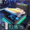 Autheria Letto Singolo con Contenitore 90x200 cm LED USB e Telecomando, Imbottito con Testiera e Vano Portaoggetti, Struttura Letto Singolo