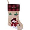 Amikado Angolo del Regalo Calza Natalizia Beige Personalizzata in Stile Scozzese - Addobbo di Natale - Nome Ricamato - Pupazzo di Neve