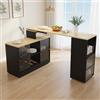 Merax Tavolo da bar allungabile con vano portaoggetti, tavolo da bar mobile, tavolo da bistrot, tavolo da cucina, girevole senza sollevamento, nero/155-205 x 40 x 90 cm