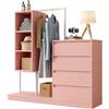 Senmate Armadio con 4 Cassetti, Mobile Multifunzione per Camera da Letto e Ingresso, Comò con Ante e Appendiabiti, Design Moderno,140x40x135 cm (Rosa)
