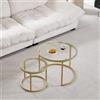 HJhomeheart Set di 2 Tavolini Rotondi, Tavolini, Grande: 60 x 60 x 45 cm; Piccolo: 40 x 40 x 35 cm, Oro e Vetro