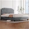Yaheetech Letto Imbottito Testiera Altezza Regolabile Rete Doghe | Letto Matrimoniale 140x200 cm Grigio Chiaro in Legno e Metallo Struttura Robusta Montaggio Semplice Camera da Letto