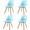 Bricozone Set di 4 Sedie per Sala da Pranzo Ufficio Soggiorno Sala Riunione con Gambe in Legno di Faggio Massello Stile Nordico Scandinavo Seduta Comoda Imbottita in Ecopelle Blu