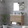 Inbagno Mobile bagno sospeso 80 cm, 2 ante e vano a giorno serie Oasi, colore rovere con venatura naturale, COMPLETO di lavabo in ceramica e specchiera