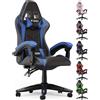 bigzzia Sedia da Gaming, Ergonomica, Per Gamer, con Cuscino Lombare e Poggiatesta, Regolabile in Altezza, Sedia Per Computer, Per Ufficio (Blu)
