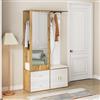TIZZ Elegante set appendiabiti in bianco e legno con specchio, scarpiera, scarpiera con gancio e asta appendiabiti allungabile (bianco)