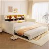 NNJN Divano letto imbottito 90 x 190 cm, testiera con scomparti integrati, striscia luminosa a LED e prese di ricarica, con letto estraibile, imbottitura in velluto (beige)