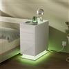 Chleby Tavolino Comodino Lucido Bianco LED con 3 Cassetti e Libreria