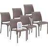 Tomaino - Sedia in Plastica Da Cucina - Set 6 Sedie Plastica Impilabili Con Braccioli Per Esterno e Interno - Sedie per Giardino, Soggiorno, Balcone o Bar - Tortora