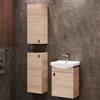Planetmöbel Set di mobili da bagno lavabo con mobiletto 45 x 60 x 33 cm con 2X armadi midi 32 x 75 x 23 cm per WC ospiti, rovere Sonoma