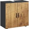 kleankin Mobile sottolavello, mobile da bagno, 2 ante con ripiano regolabile, armadio portaoggetti per lavabo 60 x 30 x 60 cm, grigio antracite e effetto legno