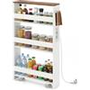RELAX4LIFE Carrello Portaoggetti Ultra Sottile a 4 Ripiani 13cm/20cm con Ruote 360° e Freni, Salvaspazio e Stretto per Cucina, Bagno (Marrone+Bianco, 48x13x81 cm-Prese Multiple)