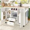 KecDuey Carrello da cucina, isola da cucina, 120 x 73 (45) x 92 cm, armadio a buffet e piano di lavoro pieghevole con porta asciugamani, portaspezie e ripiani regolabili (bianco)