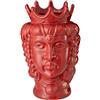 Baroni Home Testa di Moro in Ceramica in Stile Siciliano Dipinto a Mano, Vaso Monocromatico per Piante da Interno, Soprammobile di Design, Stile Italiano, Regina Rossa, 18x22x31 cm