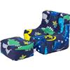 Ready Steady Bed Poltrona a sacco per bambini, con poggiapiedi, poltrona morbida, comoda e sicura per la stanza dei giochi, design ergonomico, mobile comodo per bambini (dinosauro scuro)