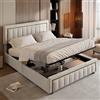 CXHLXYR Letto baule 160 x 200 con ripostiglio, letto matrimoniale con cassetto, letto imbottito in velluto con testiera dorata, letto imbottito per adulti 2 persone, telaio letto imbottito (bianco, 160 x 200)