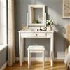 CLP Set da Trucco Velia con Sgabello e Specchio, toeletta con cassetto, Seduta Imbottita, Struttura in Legno di pioppo, Colore:Bianco