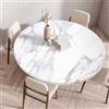 Treer Tovaglia Rotondo Antimacchia, Marmo Bianco Mollettone Tavolo Rotondo con Bordo Eelastico, Lavabile Copritavolo Antiscivolo Tovaglia Tonda per Picnic Cucina Casa (120CM,Grigio)