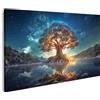 islandburner Yggdrasil - Quadro su tela con albero della vita luminoso, colorato, sacro, mitologia nordica