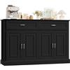 FirFurd 140CM Credenza Cucina,Mobile Cucina con 2 Cassetti e 4 Ante Nero