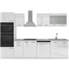 Vicco Cucina componibile R-Line, Bianco lucido, 300 cm con armadio alto, senza piano di lavoro, con moduli disposti in modo variabile e piedini regolabili in altezza