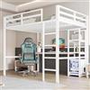 Kelodan Letto a soppalco in ferro, 140 x 200 cm, più ripiani, scrivania con presa elettrica, con USB Type-c, ringhiera, scala a pioli, senza materasso, bianco