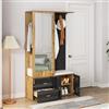 TIZZ Elegante set di armadi in colore nero e legno con specchio, scarpiera, scarpiera con ganci e ganci estensibili.