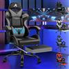 ALFORDSON Sedia Gaming Massaggiante, Sedia Professionale Gamer con Cuscino Lombare & Poggiatesta, Poltrona Ergonomica da Ufficio con Poggiapiedi, Regolabile 90-150°, Portata 180 kg, Similpelle(Grigia)