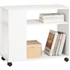 SoBuy Tavolino con ruote e 2 ripiani 70x35x60 cm Bianco | Carrello mobile con libreria e spazio contenitore per soggiorno, camera e ufficio FBT34-W