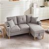 Bladez Divano a forma di L con chaise longue - Divano angolare a 3 posti con vano portaoggetti e portabevande, divano reversibile con 2 cuscini, divano in lino di cotone per soggiorno, ufficio e
