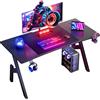 HLFURNIEU Scrivania Gaming Ergonomica, 120 x 60 cm Tavolo da Computer, Scrivania Gamer con Porta Bicchiere e Gancio per Cuffie, Piano del Tavolo in Fibra di Carbonio Impermeabile, Nero