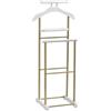 CARO-Möbel Medina da uomo con gruccia, gruccia per pantaloni e ripiano, elegante appendiabiti in metallo, bianco/oro, per camera da letto e altro ancora