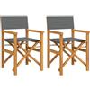 vidaXL Sedie da Regista Pieghevoli 2 pz Grigio Legno Massello di Teak
