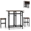 RELAX4LIFE Set di 3 Pezzi Tavolo da Pranzo Pieghevole, Tavolo Richiudibile e Estendibile con 2 Sgabelli e 4 Ruote, Tavolo Salvaspazio per Cucina e Salotto (Marrone)