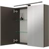 Planetmöbel ARIA Armadio a specchio con illuminazione, 70 x 70 x 16 cm, Armadietto da bagno sospeso con specchio, Antracite, con lampada e presa elettrica, per bagno ospiti