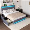FOERPL Letto Matrimoniale con Cassetti 160x200, letto Imbottito con Led e USB-C Letto Contenitore Matrimoniale 160x200 Struttura letto Matrimoniali con 4 Cassetti in Ferro Grigio Lino, Senza Materasso